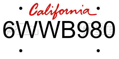 6WWB980 California License Plate