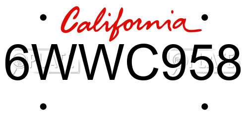 6WWC958 California License Plate