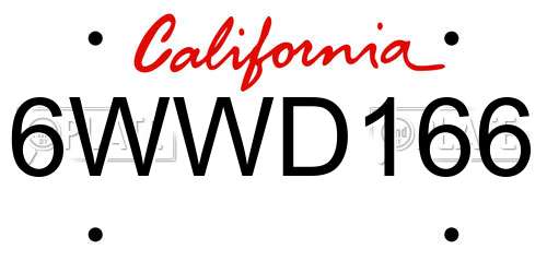 6WWD166 California License Plate