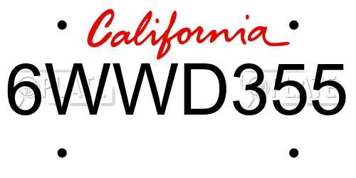 6WWD355 California License Plate
