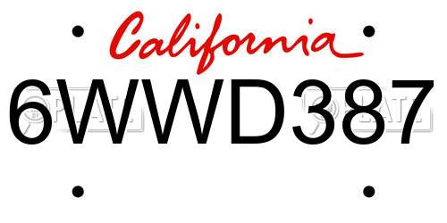 6WWD387 California License Plate