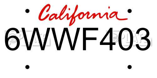 6WWF403 California License Plate