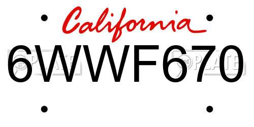 6WWF670 California License Plate