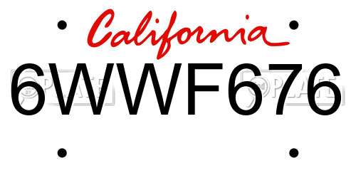 6WWF676 California License Plate