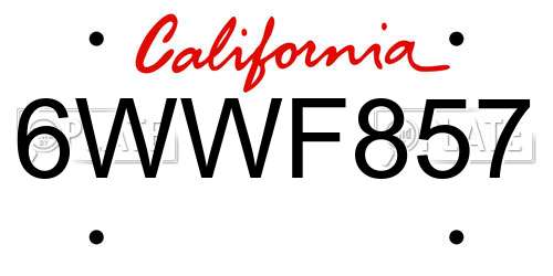 6WWF857 California License Plate