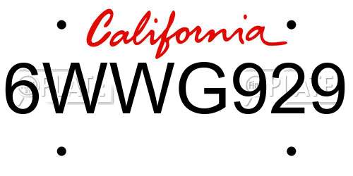 6WWG929 California License Plate