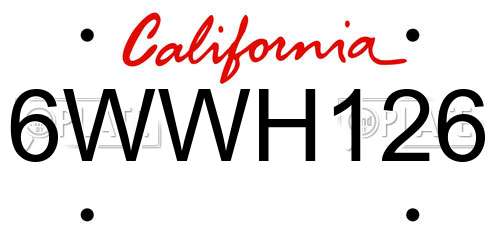 6WWH126 California License Plate