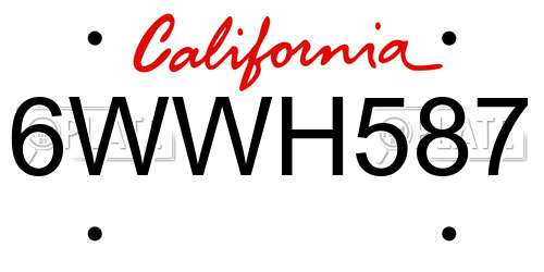6WWH587 California License Plate