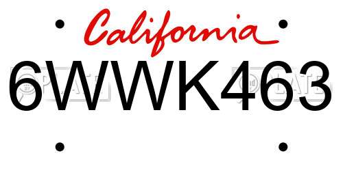 6WWK463 California License Plate