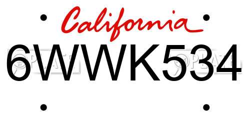 6WWK534 California License Plate