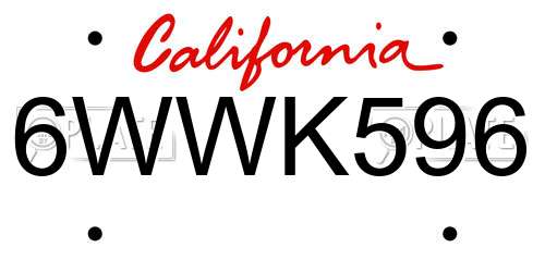 6WWK596 California License Plate