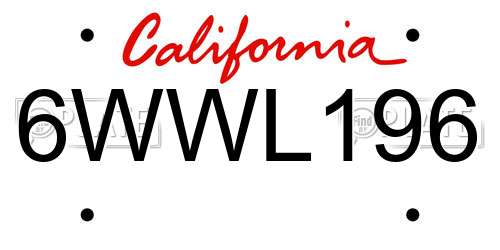 6WWL196 California License Plate