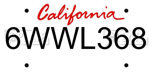 6WWL368 California License Plate