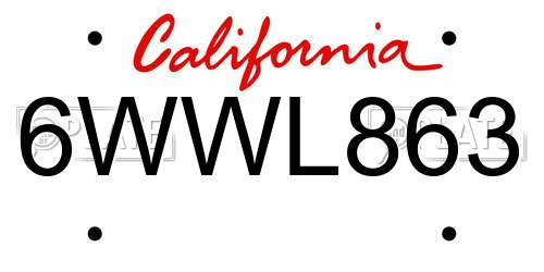 6WWL863 California License Plate