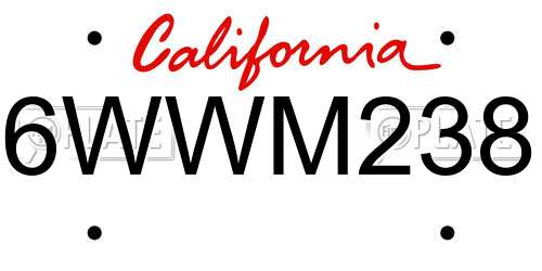 6WWM238 California License Plate