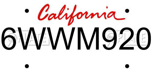 6WWM920 California License Plate