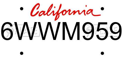 6WWM959 California License Plate