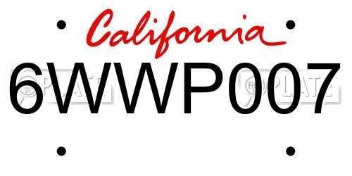 6WWP007 California License Plate