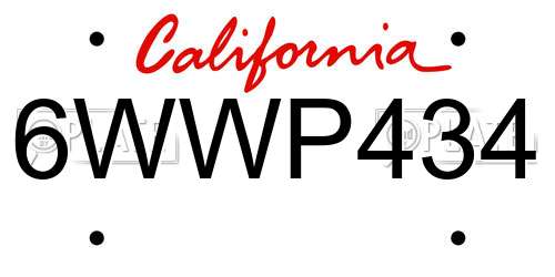 6WWP434 California License Plate
