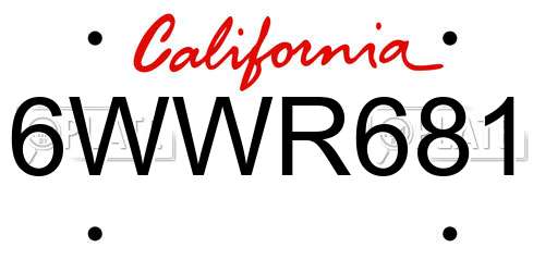 6WWR681 California License Plate