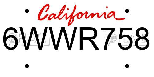 6WWR758 California License Plate