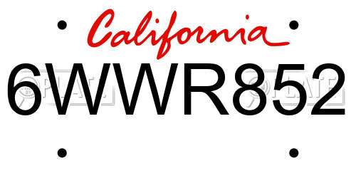 6WWR852 California License Plate