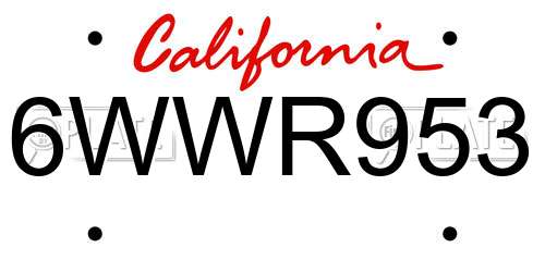 6WWR953 California License Plate