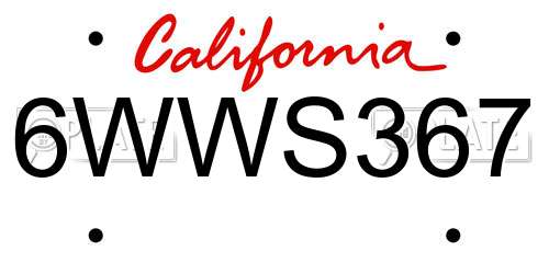 6WWS367 California License Plate