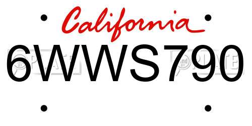 6WWS790 California License Plate