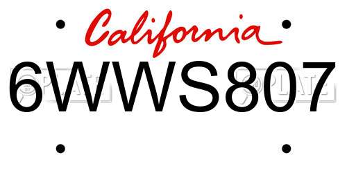 6WWS807 California License Plate