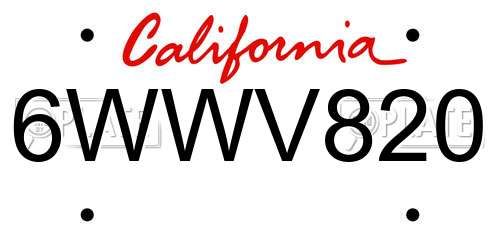 6WWV820 California License Plate