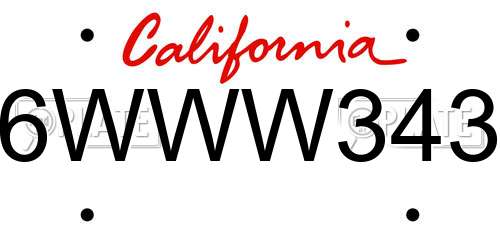 6WWW343 California License Plate