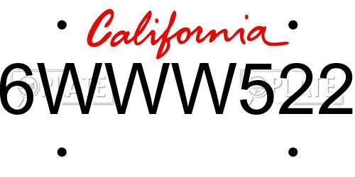 6WWW522 California License Plate