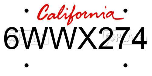 6WWX274 California License Plate