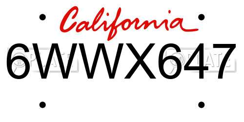 6WWX647 California License Plate