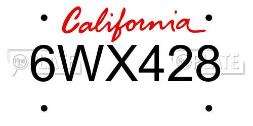 6WX428 California License Plate