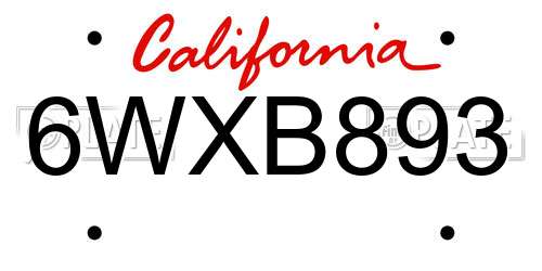 6WXB893 California License Plate
