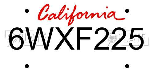 6WXF225 California License Plate