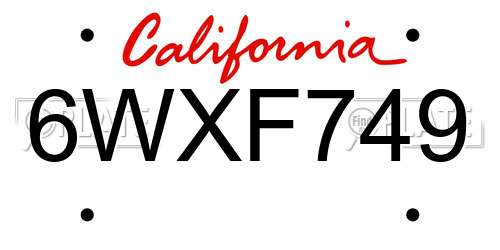 6WXF749 California License Plate