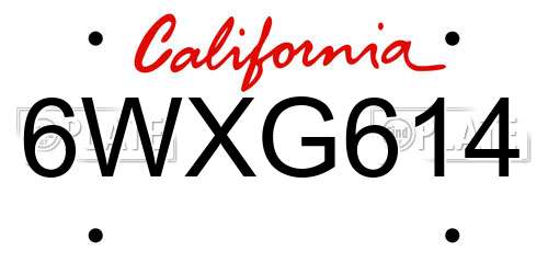 6WXG614 California License Plate