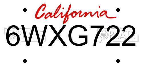 6WXG722 California License Plate