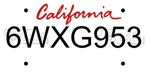 6WXG953 California License Plate