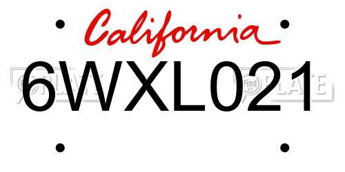 6WXL021 California License Plate