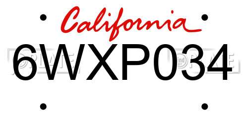 6WXP034 California License Plate