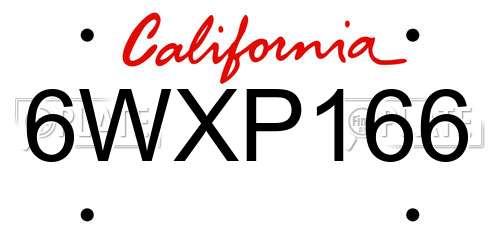 6WXP166 California License Plate