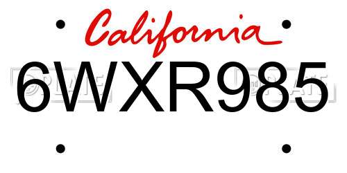 6WXR985 California License Plate