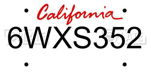 6WXS352 California License Plate