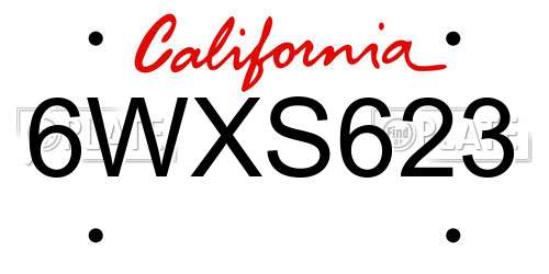 6WXS623 California License Plate