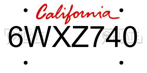 6WXZ740 California License Plate