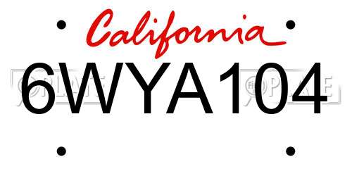 6WYA104 California License Plate